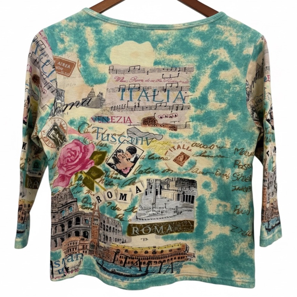 Vintage Take Two Clothing Co. Italy Art To Wear Graphic Top Size L - Picture 7 of 7